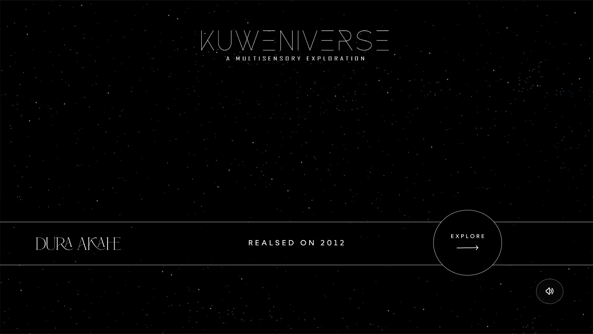 In the world: the Kuweniverse wordmark over stars and a band reading Dura Akahe, released in 2012, with an Explore button