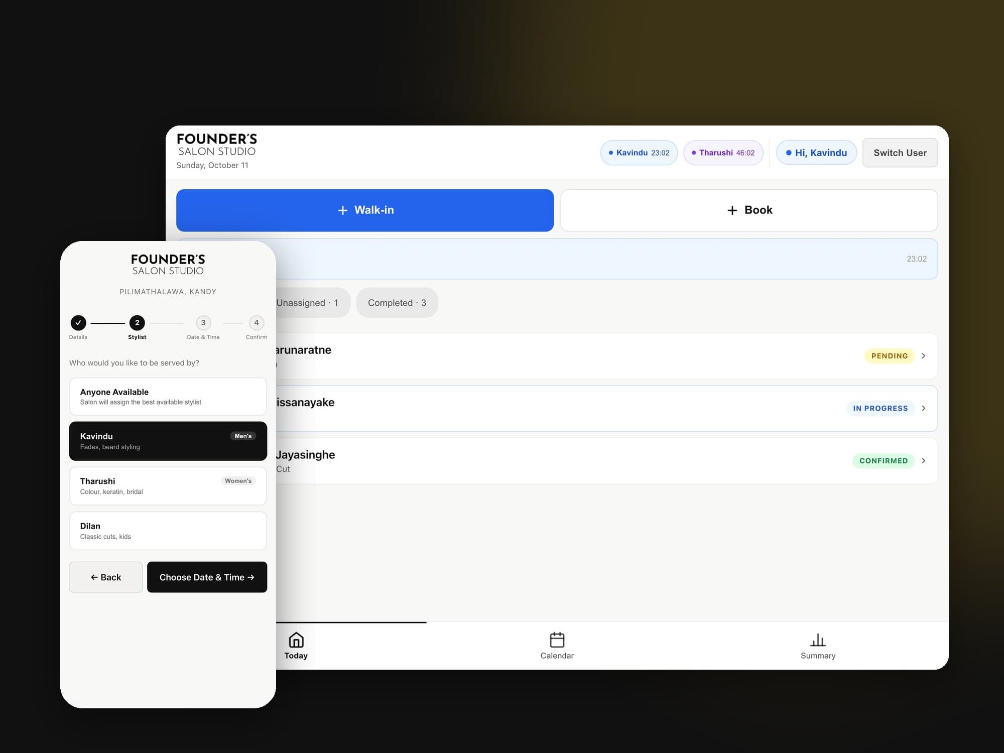 Founder's Salon, interface preview