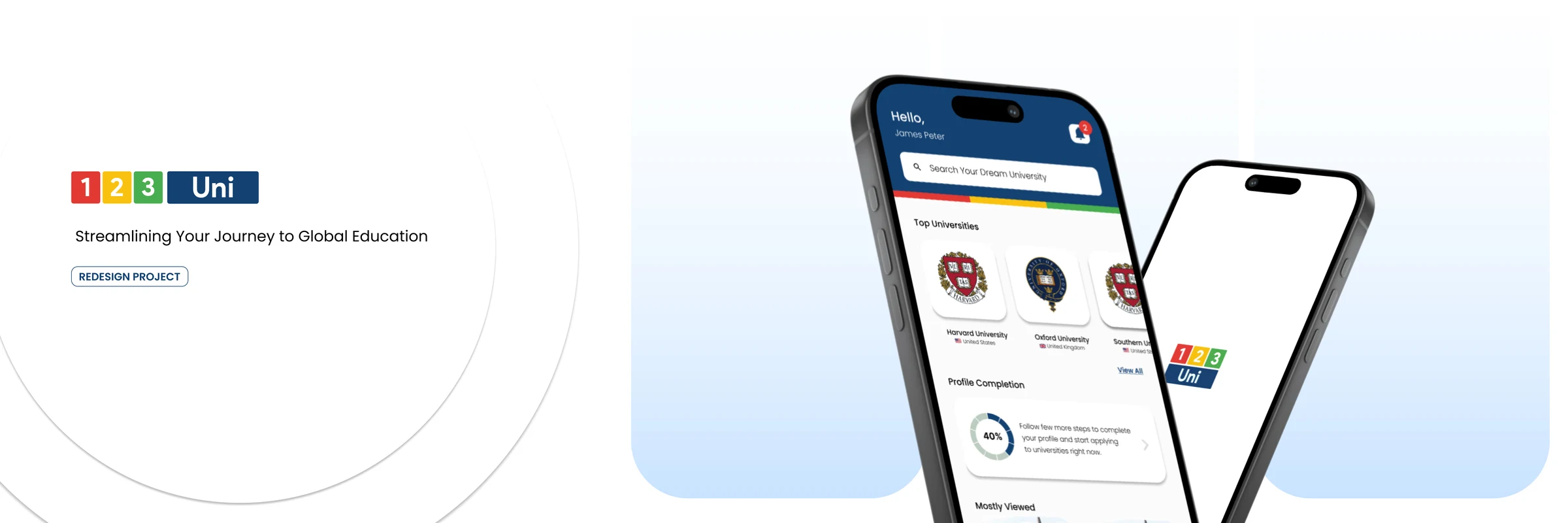 123 UNI redesign project, Streamlining your journey to global education: the new home screen on a phone