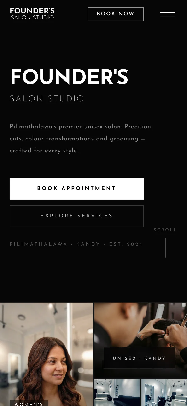 The salon's public site on a phone