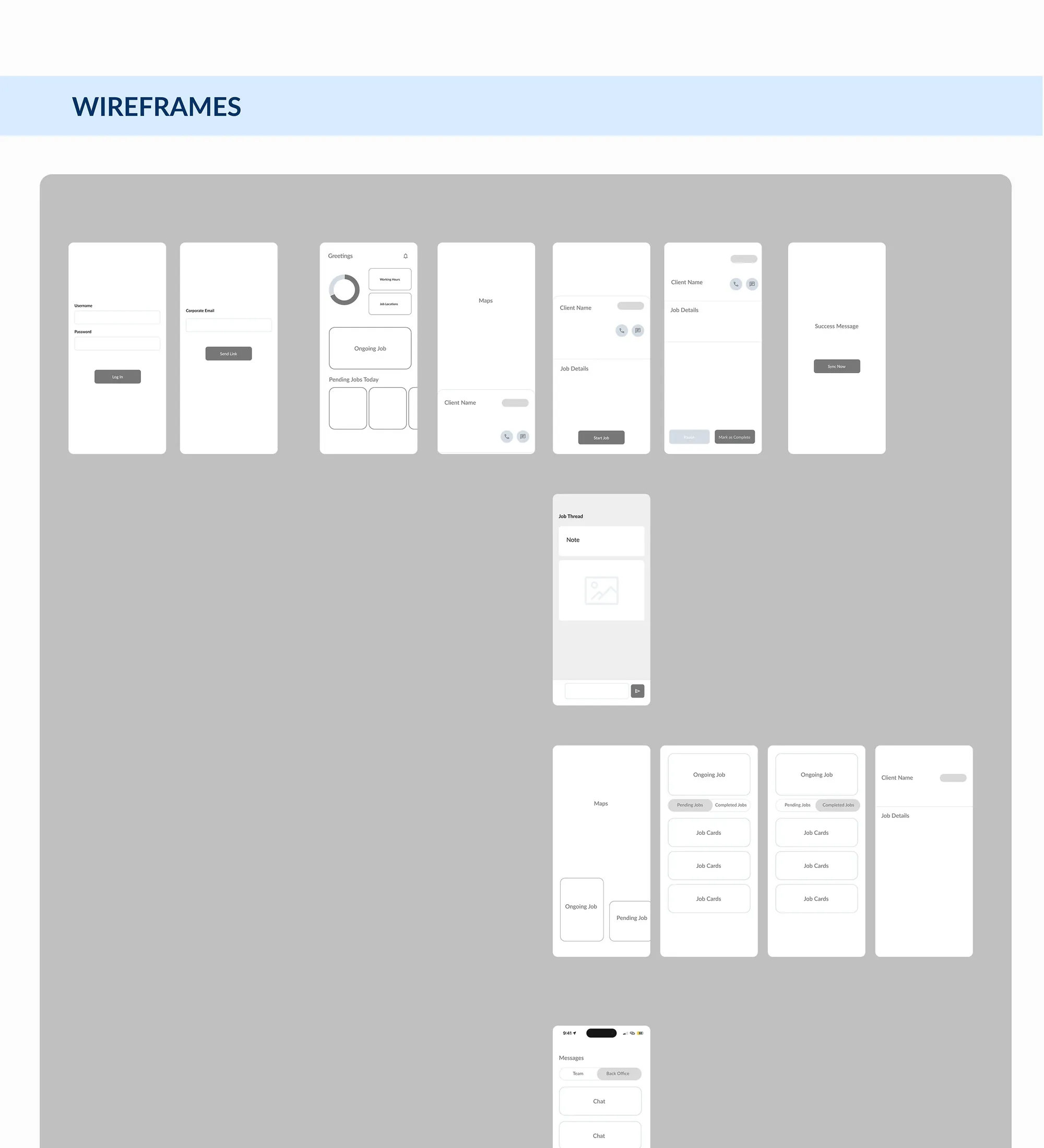 Job Master wireframes and annotated user flows (part 1 of 4)