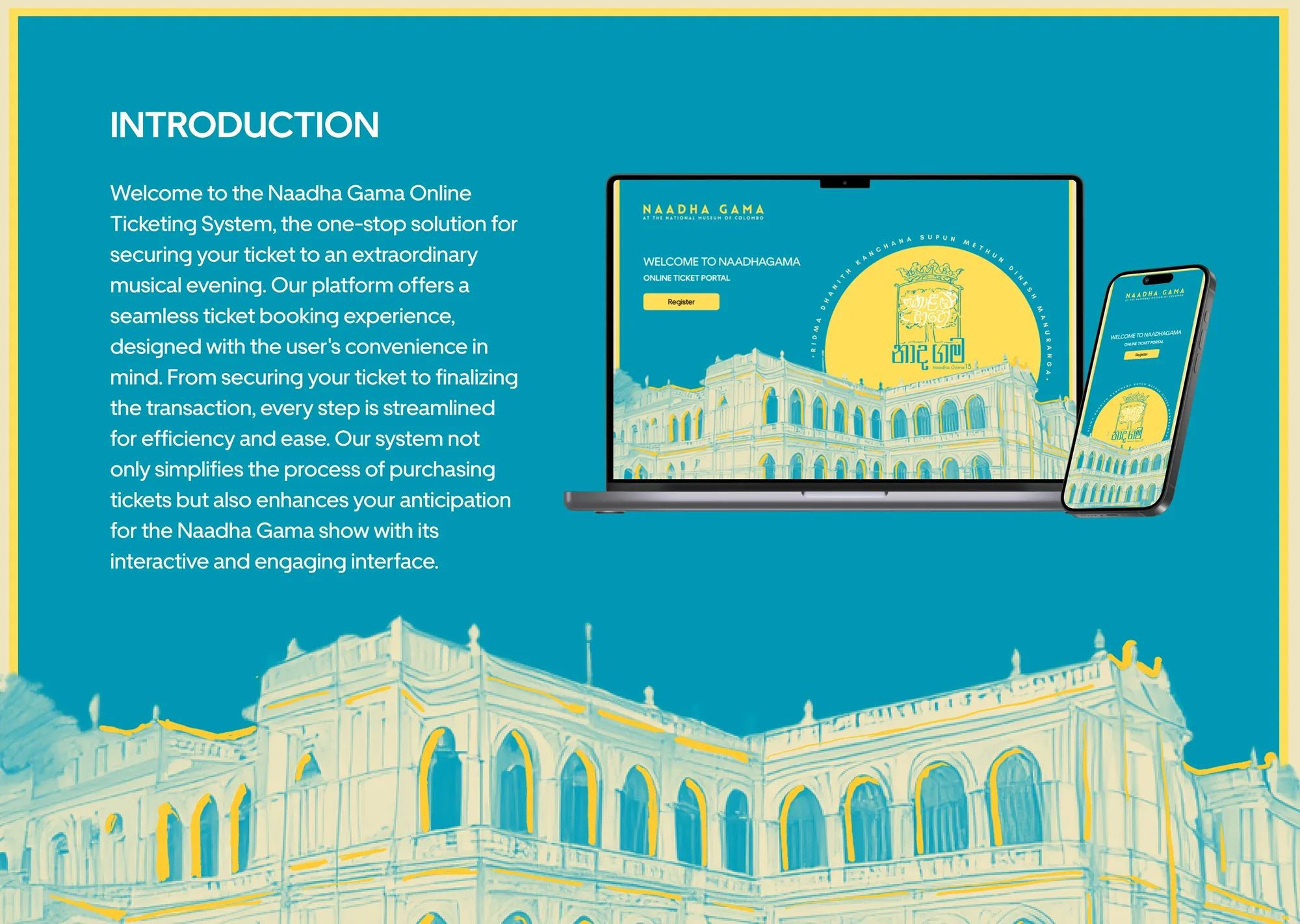 Introduction: the ticket portal's welcome screen on laptop and phone